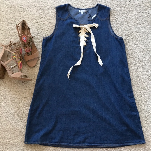 Denim Tie Front Dress - Picture 6 of 8